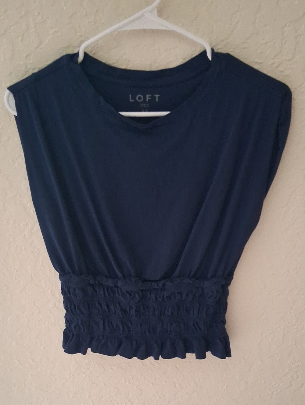 LOFT Navy Smocked-Waist Sleeveless Tank
